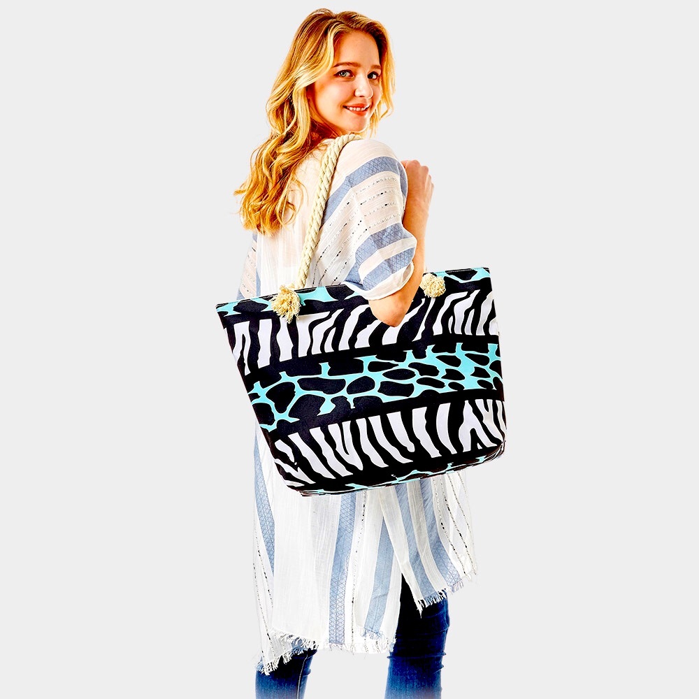 Oversized Animal Zebra Print Beach Bag